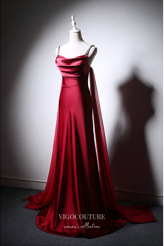 Burgundy Satin Sheath Prom Dress with Cape Sleeve 22371-Prom Dresses-vigocouture-Burgundy-Custom Size-vigocouture