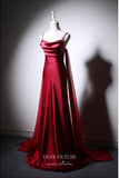 Burgundy Satin Sheath Prom Dress with Cape Sleeve 22371-Prom Dresses-vigocouture-Burgundy-Custom Size-vigocouture
