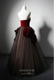 Burgundy Strapless Rosette Prom Dress 22373-Prom Dresses-vigocouture-Burgundy-Custom Size-vigocouture