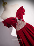 Burgundy Velvet Beaded Bow Tie Prom Dresses Convertible Formal Gown 24422-Prom Dresses-vigocouture-Burgundy-Custom Size-vigocouture