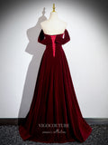 Burgundy Velvet Prom Dresses Off the Shoulder Formal Gown 24410-Prom Dresses-vigocouture-Burgundy-Custom Size-vigocouture