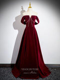 Burgundy Velvet Prom Dresses Off the Shoulder Formal Gown 24410-Prom Dresses-vigocouture-Burgundy-Custom Size-vigocouture