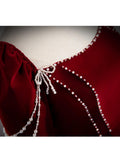 Burgundy Velvet Prom Dresses Puffed Sleeve Formal Gown 24412-Prom Dresses-vigocouture-Burgundy-Custom Size-vigocouture