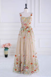 Champagne Floral Blossom Prom Dresses Lace Applique Formal Gown 24368-Prom Dresses-vigocouture-Champagne-Custom Size-vigocouture