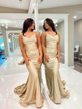 Champagne Satin Mermaid Prom Dresses Beaded Neckline Spaghetti Strap 24098-Prom Dresses-vigocouture-Champagne-Custom Size-vigocouture