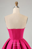 Cute Fuchsia A Line Sweetheart Corset Homecoming Dresses Satin Back to School Dress hc368-Prom Dresses-vigocouture-Fuchsia-Custom Size-vigocouture