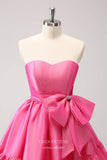 Cute Hot Pink Bow Homecoming Dresses Shimmering Satin Back to School Dress hc371-Prom Dresses-vigocouture-Hot Pink-Custom Size-vigocouture