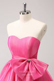 Cute Hot Pink Bow Homecoming Dresses Shimmering Satin Back to School Dress hc371-Prom Dresses-vigocouture-Hot Pink-Custom Size-vigocouture