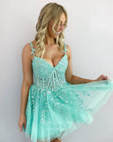 Cute Lace Applique Homecoming Dress with Spaghetti Strap hc256-Prom Dresses-vigocouture-Tiffany-US0-vigocouture