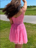 Cute Lace Applique Homecoming Dress with Spaghetti Strap hc256-Prom Dresses-vigocouture-Tiffany-US0-vigocouture