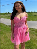 Cute Lace Applique Homecoming Dress with Spaghetti Strap hc256-Prom Dresses-vigocouture-Pink-US0-vigocouture