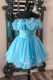 Cute Ruffled Tiered Homecoming Dresses Strapless Organza Back to School Dress hc434-Prom Dresses-vigocouture-Light Blue-Custom Size-vigocouture