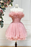 Cute Ruffled Tiered Homecoming Dresses Strapless Organza Back to School Dress hc434-Prom Dresses-vigocouture-Dusty Pink-Custom Size-vigocouture