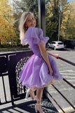 Cute Ruffled Tiered One Shoulder Homecoming Dresses Ruched Organza Short Prom Dress hc445-Prom Dresses-vigocouture-Lavender-Custom Size-vigocouture