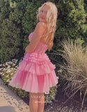 Cute Sweetheart Tiered Homecoming Dresses Strapless Lace Applique Graduation Dress hc453-Prom Dresses-vigocouture-Pink-Custom Size-vigocouture