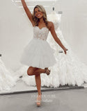 Cute Sweetheart Tiered Homecoming Dresses Strapless Lace Applique Graduation Dress hc453-Prom Dresses-vigocouture-Ivory-Custom Size-vigocouture