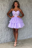 Cute Sweetheart Tiered Homecoming Dresses Strapless Lace Applique Graduation Dress hc453-Prom Dresses-vigocouture-Lavender-Custom Size-vigocouture