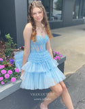 Cute Sweetheart Tiered Homecoming Dresses Strapless Lace Applique Graduation Dress hc453-Prom Dresses-vigocouture-Light Blue-Custom Size-vigocouture