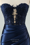 Dark Blue Strapless Homecoming Dresses Lace Applique Satin Bodycon Dress hc355-Prom Dresses-vigocouture-Dark Blue-Custom Size-vigocouture