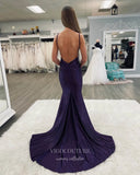 Dark Purple Satin Prom Dresses Spaghetti Strap Mermaid Evening Dress 21951-Prom Dresses-vigocouture-Purple-US2-vigocouture