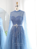 Dusty Blue Beaded Prom Dresses Extra Long Sleeve Pageant Dress 24433-Prom Dresses-vigocouture-Dusty Blue-US2-vigocouture