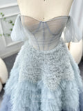 Dusty Blue Ruffled Tulle Prom Dresses Strapless Sheer Boned Bodice 24444-Prom Dresses-vigocouture-Dusty Blue-US2-vigocouture