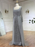 Elegant Beaded Mermaid Pageant Dresses Removable Overskirt Long Sleeve Evening Dress 25021-Prom Dresses-vigocouture-As Pictured-US2-vigocouture