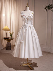 Elegant Floral Satin Hoco Dresses Spaghetti Strap Tea-Length Dress hc251