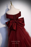 Elegant Off the Shoulder Satin Prom Dress with Removable Bow-Tie Train 22261-Prom Dresses-vigocouture-Burgundy-Custom Size-vigocouture