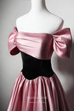 Elegant Pink Satin Prom Dress with Off-the-Shoulder 22379-Prom Dresses-vigocouture-Pink-Custom Size-vigocouture