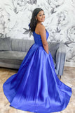 Elegant Satin Bow-Tie Cheap Prom Dresses One Shoulder Formal Gown 24349-Prom Dresses-vigocouture-Blue-Custom Size-vigocouture