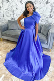 Elegant Satin Bow-Tie Cheap Prom Dresses One Shoulder Formal Gown 24349-Prom Dresses-vigocouture-Blue-Custom Size-vigocouture