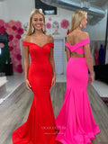 Elegant Satin Mermaid Prom Dresses Crossed Back Off the Shoulder 24112-Prom Dresses-vigocouture-Red-Custom Size-vigocouture