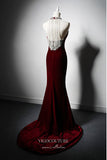 Elegant Satin Mermaid Prom Dresses with Beaded String 22375-Prom Dresses-vigocouture-Burgundy-Custom Size-vigocouture