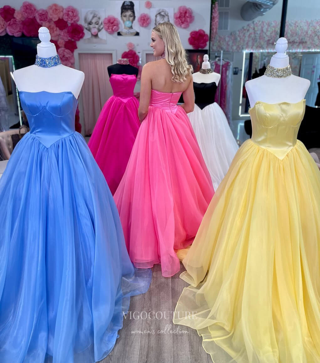 Elegant Strapless Organza Cheap Prom Dresses Satin Formal Gown 24150-Prom Dresses-vigocouture-Light Blue-Custom Size-vigocouture
