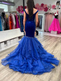 Elegant Tiered Mermaid Prom Dresses Velvet Off the Shoulder 24216-Prom Dresses-vigocouture-Black-Custom Size-vigocouture