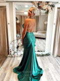 Emerald Green Mermaid Satin Cheap Prom Dresses Beaded Spaghetti Strap 24070-Prom Dresses-vigocouture-Emerald-Custom Size-vigocouture