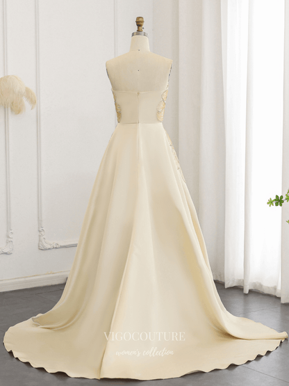 Prom Dresses 2025 to impress Ivory Strapless Satin A-Line Evening Gown with Butterfly-Inspired Crystal Beaded Bodice – 26019-vigocouture-vigocouture