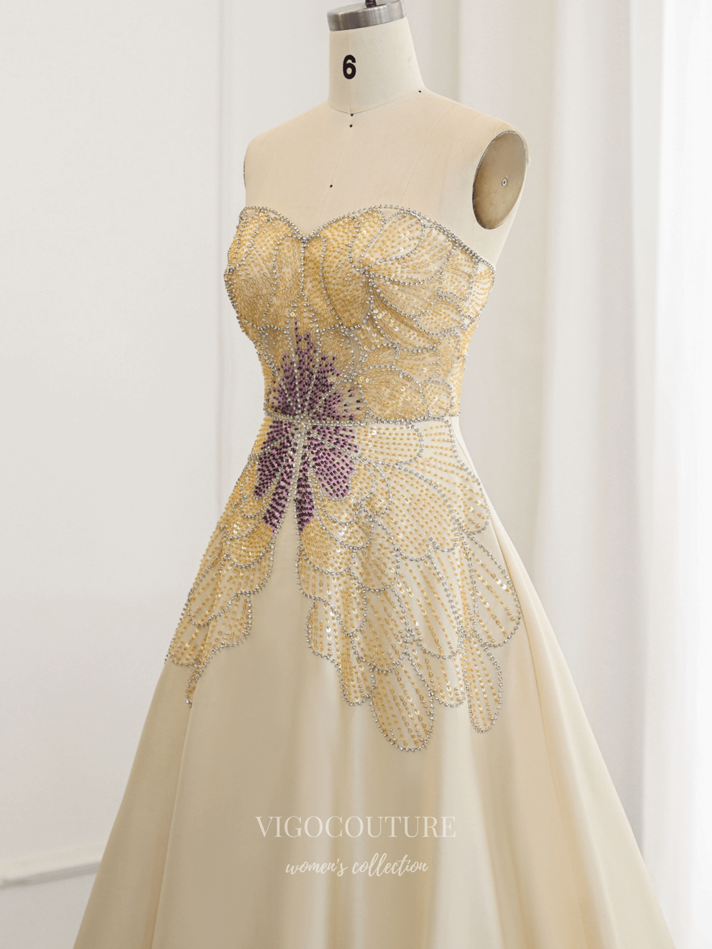 Prom Dresses 2025 to impress Ivory Strapless Satin A-Line Evening Gown with Butterfly-Inspired Crystal Beaded Bodice – 26019-vigocouture-vigocouture