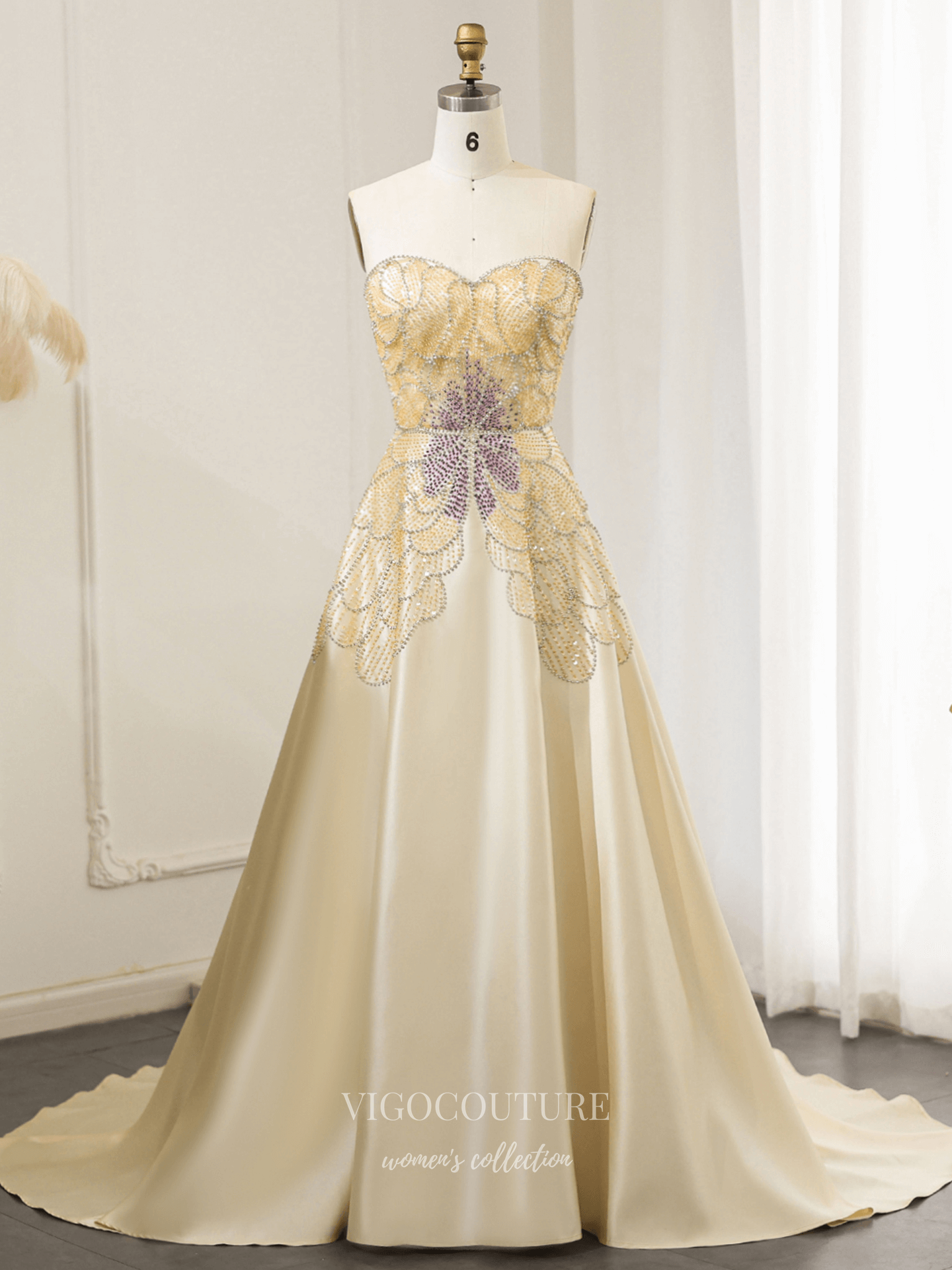 Prom Dresses 2025 to impress Ivory Strapless Satin A-Line Evening Gown with Butterfly-Inspired Crystal Beaded Bodice – 26019-vigocouture-Ivory-US2-vigocouture