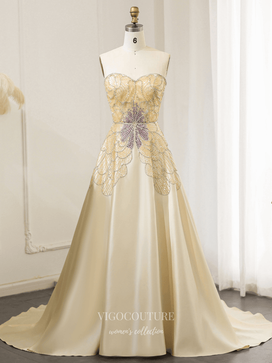 Prom Dresses 2025 to impress Ivory Strapless Satin A-Line Evening Gown with Butterfly-Inspired Crystal Beaded Bodice – 26019-vigocouture-Ivory-US2-vigocouture