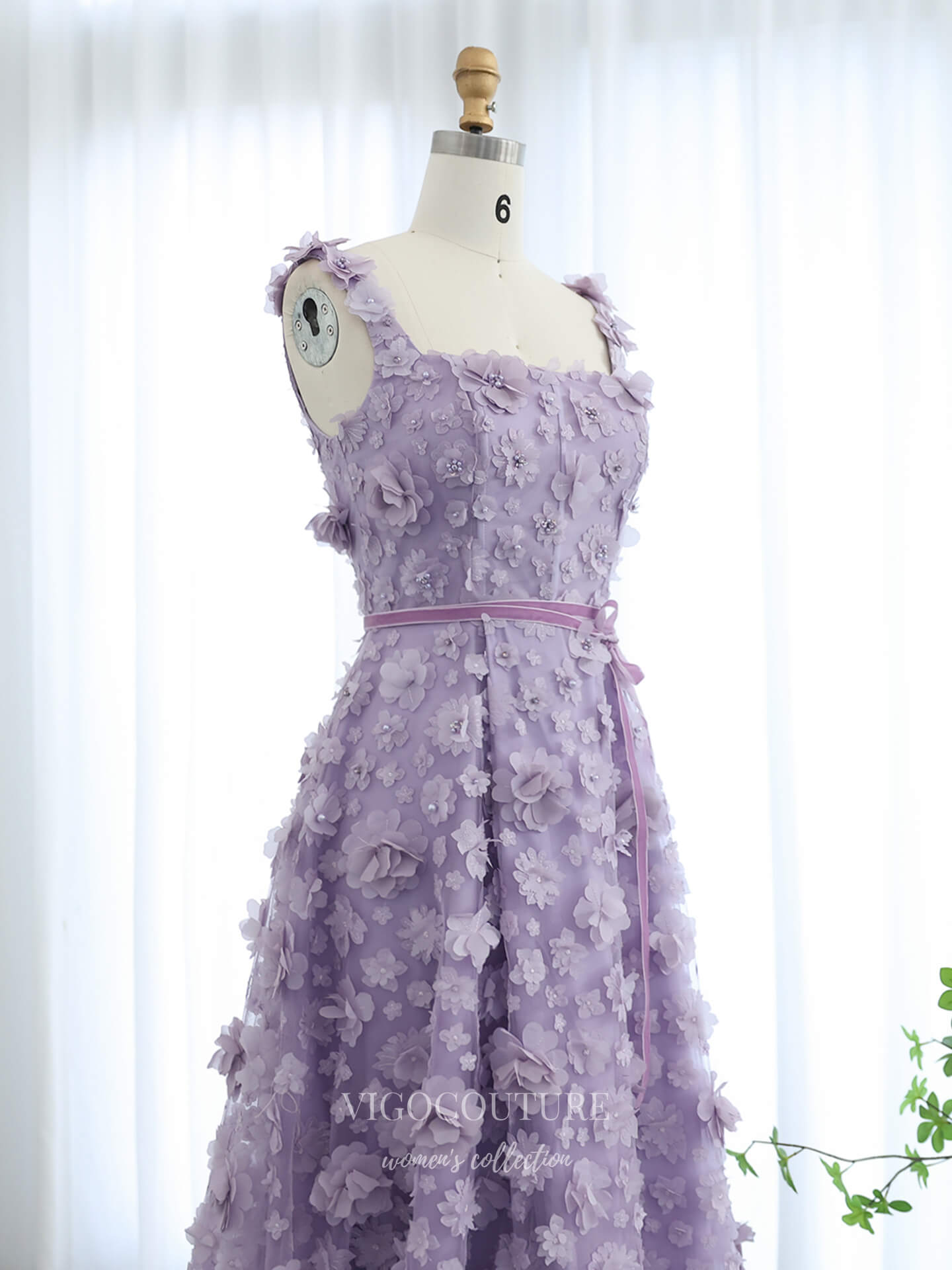 Prom Dresses 2025 to impress Lavender 3D Floral Appliqué A-Line Evening Gown with Square Neckline & Lace-Up Back – 26017-vigocouture-vigocouture