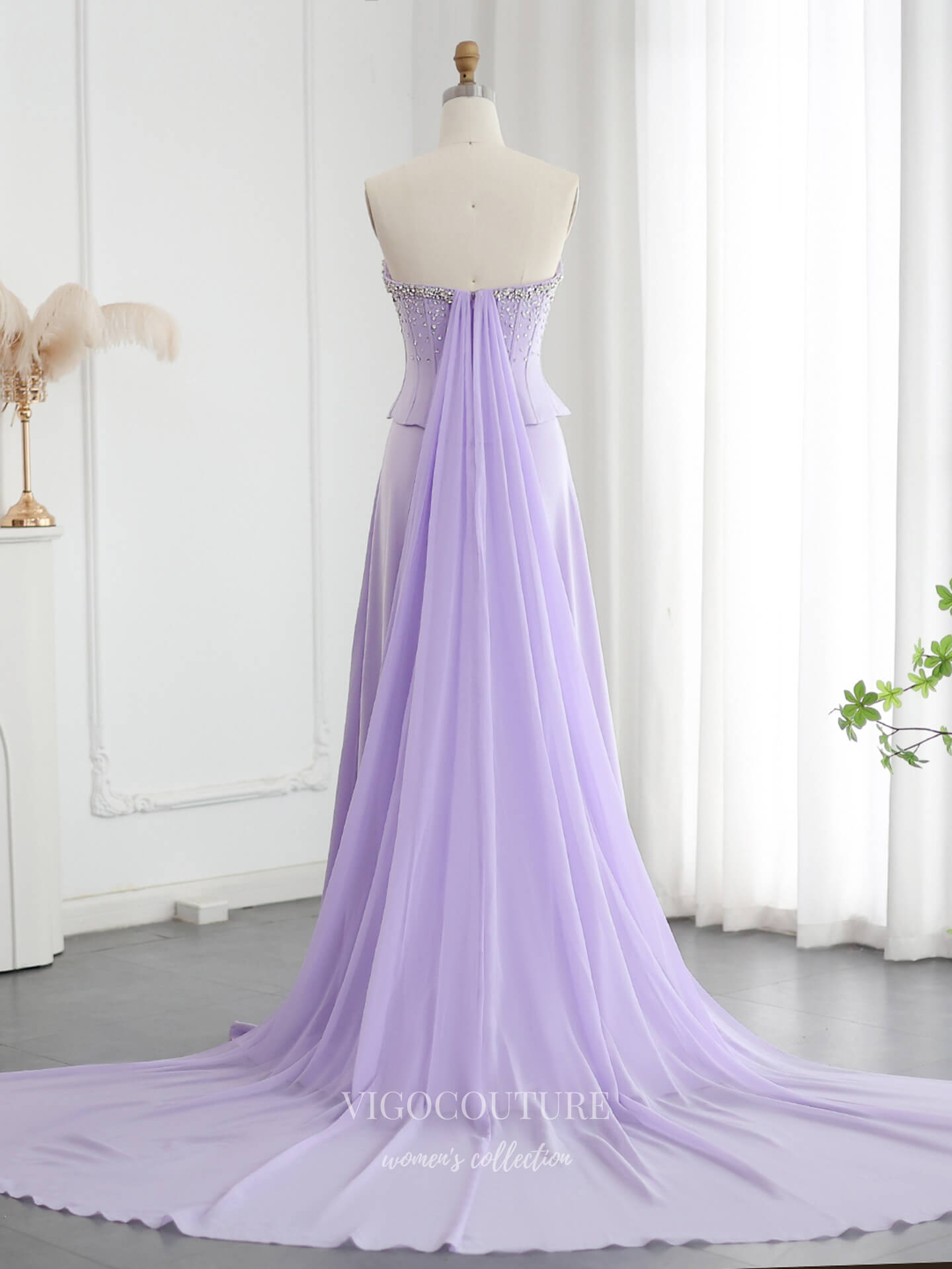 Evening Gown 2025 to impress Lavender Strapless Corset Evening Gown with Crystal Beaded Bodice & Flowing Chiffon Skirt – 26030-vigocouture-vigocouture