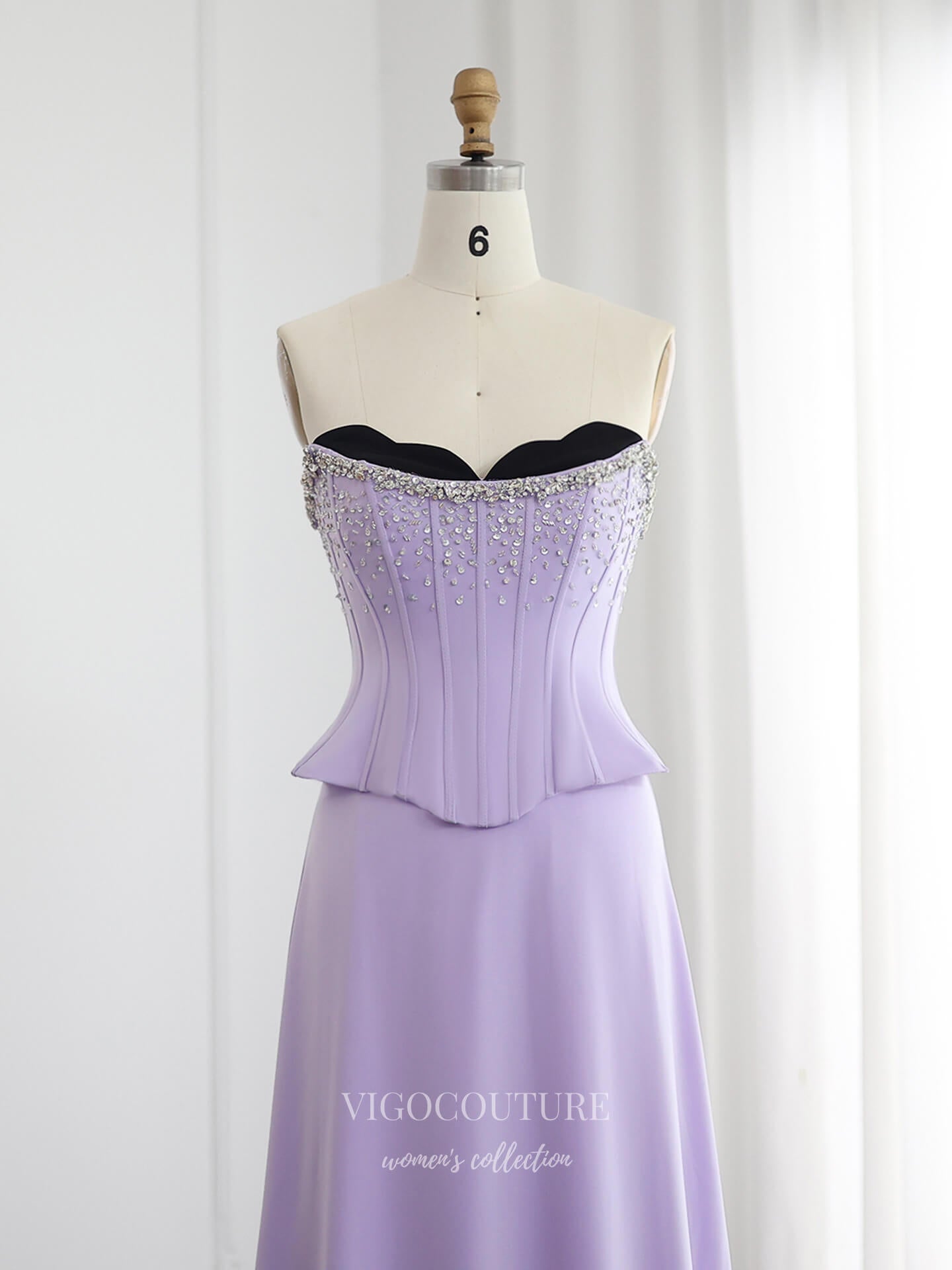 Lavender Strapless Corset Evening Gown with Crystal Beading – 26030 – vigocouture