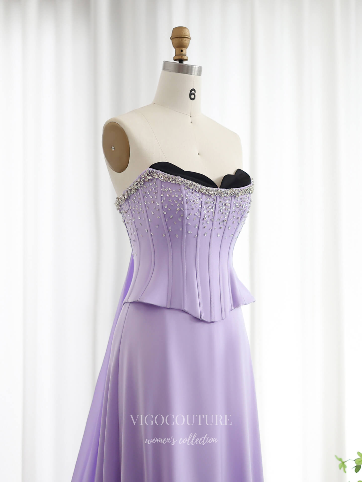 Evening Gown 2025 to impress Lavender Strapless Corset Evening Gown with Crystal Beaded Bodice & Flowing Chiffon Skirt – 26030-vigocouture-vigocouture