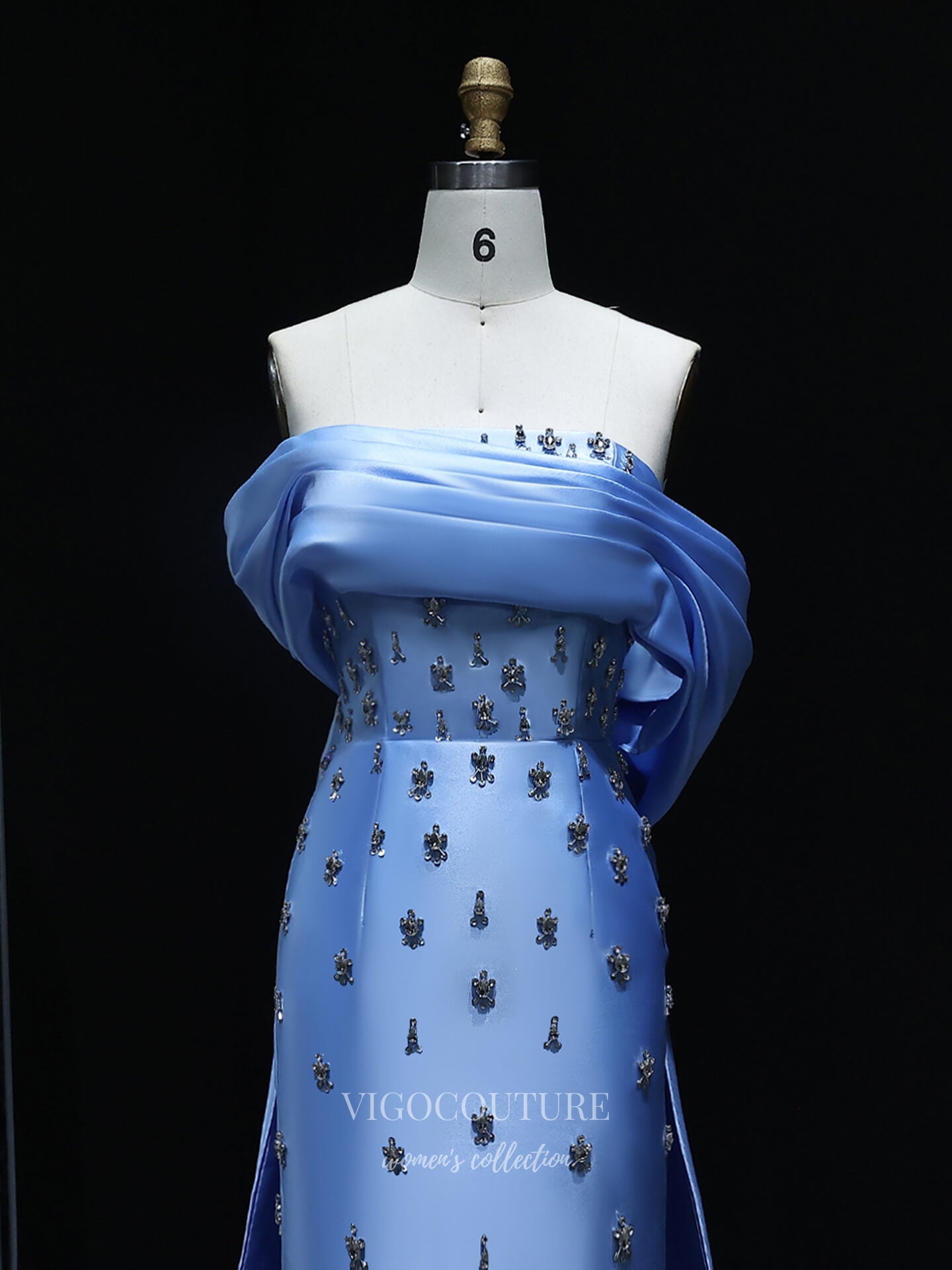 Evening Gown 2025 to impress Light Blue Off-the-Shoulder Satin Sheath Evening Gown with Allover Beaded Appliqué & Draped Shawl Back – 26027-vigocouture-vigocouture