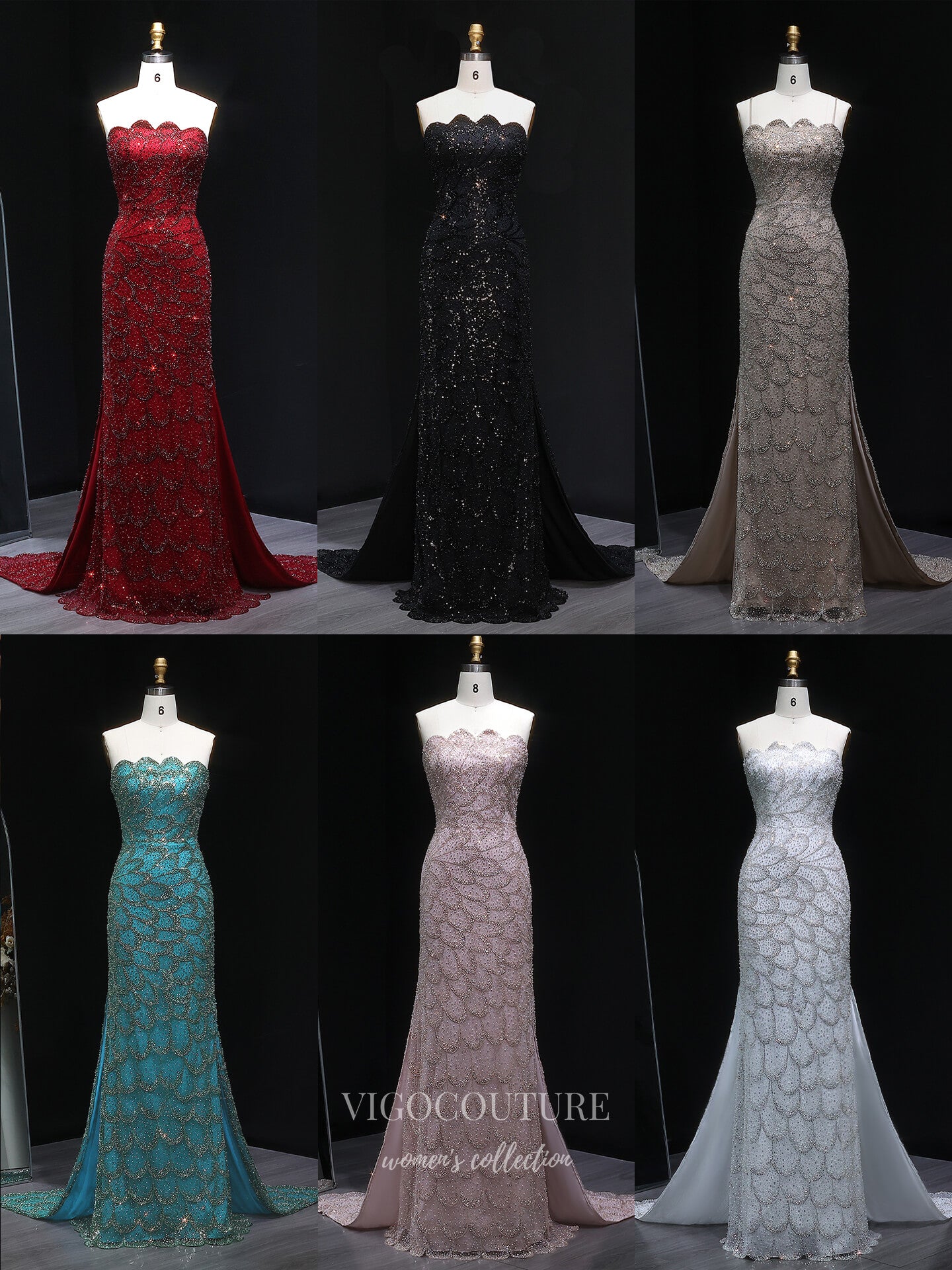 Evening Gown 2025 to impress Teal Strapless Beaded Mermaid Evening Gown with Scalloped Sweetheart Neckline, Front Slit & Sweep Train – 26023-vigocouture-vigocouture