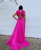 Fuchsia Chiffon Prom Dresses V-Neck Formal Dress 24029-Prom Dresses-vigocouture-Fuchsia-Custom Size-vigocouture