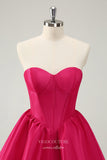 Fuchsia Strapless Homecoming Dresses Satin Sweetheart Back to School Dress hc370-Prom Dresses-vigocouture-Fuchsia-Custom Size-vigocouture