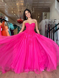 Fuchsia Strapless Prom Dresses Lace Applique Formal Dress 24026-Prom Dresses-vigocouture-Fuchsia-Custom Size-vigocouture